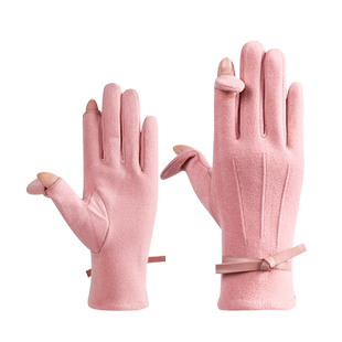 德绒手套女冬季防风露指翻盖触屏开车情侣手套女士冬骑车户外男士