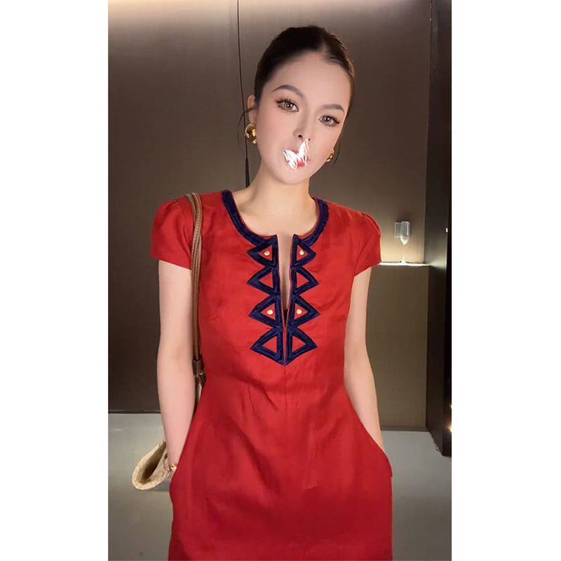 红色连衣裙夏季女漂亮独
