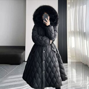 中长款棉服女冬季2025新款高级感时尚真毛领外套高端黑色