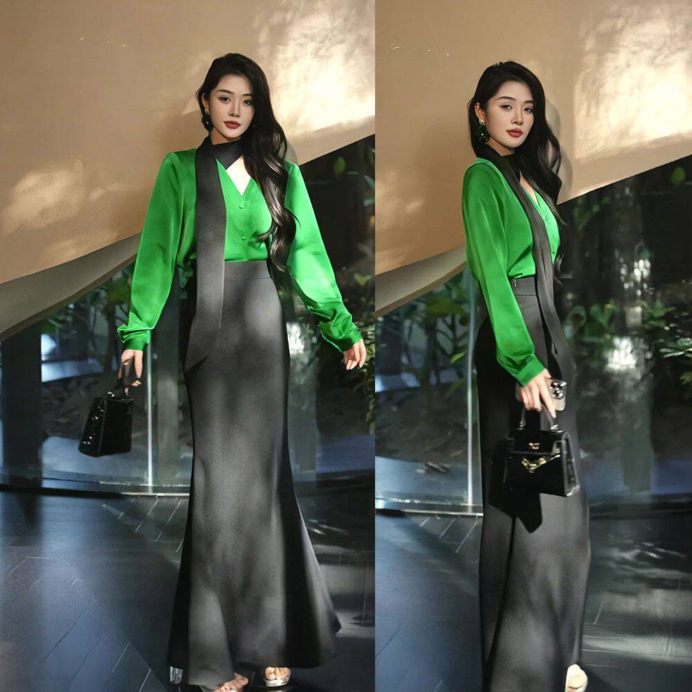 轻熟御姐风飘带挂脖衬衫女千金名媛高级感气质半身裙套装