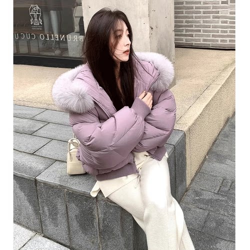 紫色大毛领羽绒服女冬季2