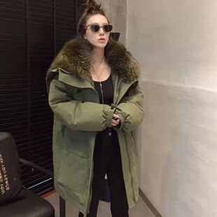 欧货大毛领派克服女冬季新款宽松中长款加厚工装羽绒服外套潮