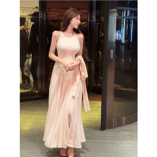 「月下沉眠」法式重工珍珠背心连衣裙夏季优雅气质大摆长裙