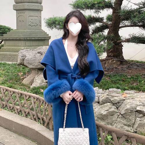 高端毛袖双面毛呢大衣女