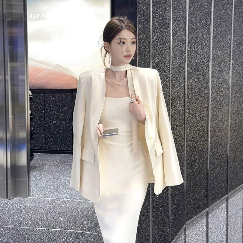 时尚西装外套套装2025年新款纯色气质高级感吊带连衣裙性感两件套