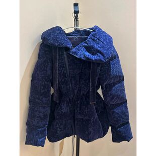 冬季新款欧货羽绒服高级感超好看短款蓝色丝绒保暖棉衣外套女