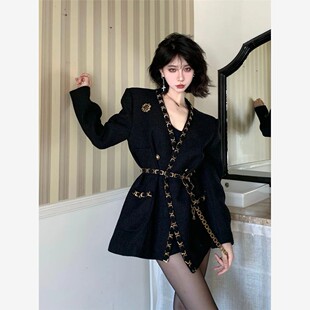 小个子黑色西装外套女秋冬新款2024法式赫本风小众高级感网红上衣