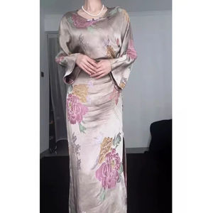 新中式开叉旗袍裙女2024