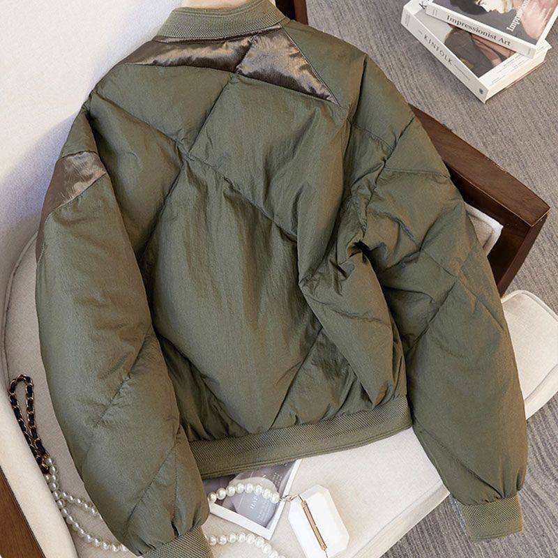 设计感羽绒棉服2024冬季新款女装棒球领双插兜保暖拼接短款外套