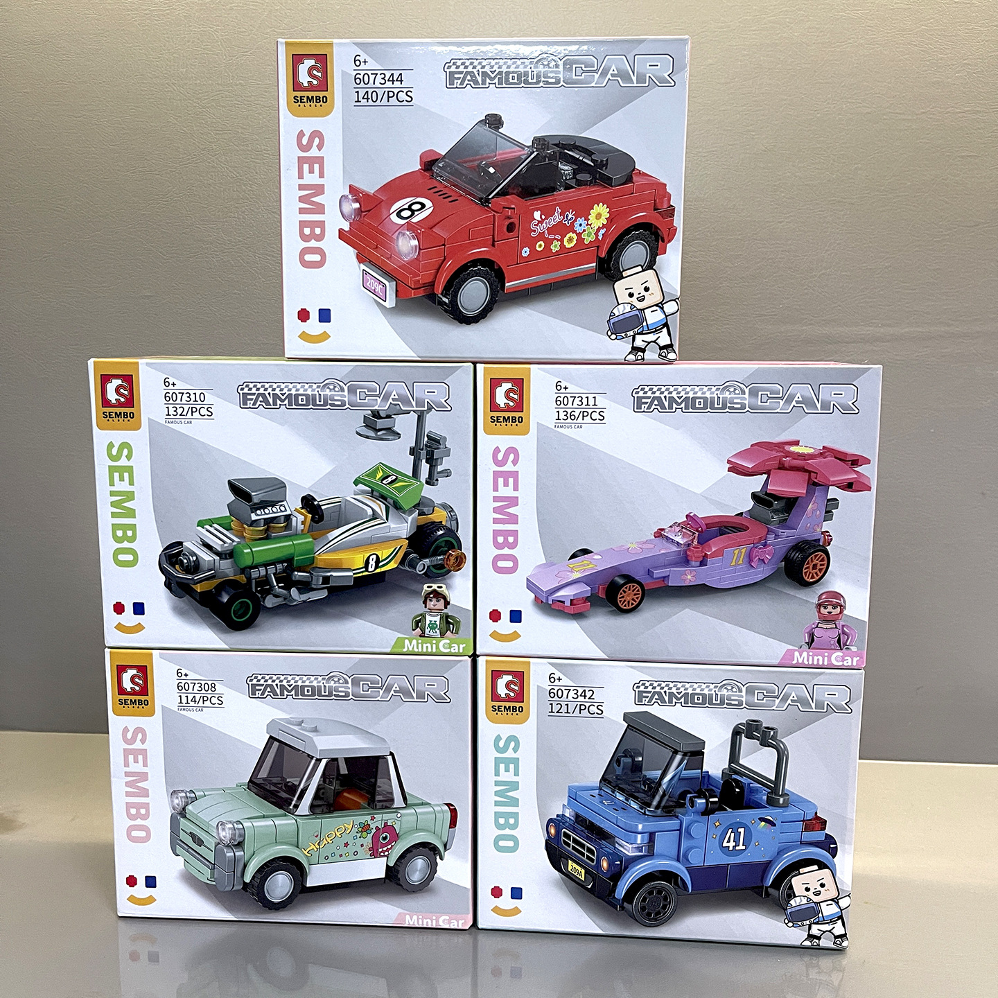 新款森宝名车卡通造型儿童拼装小颗粒积木汽车男女孩玩具跑车模型