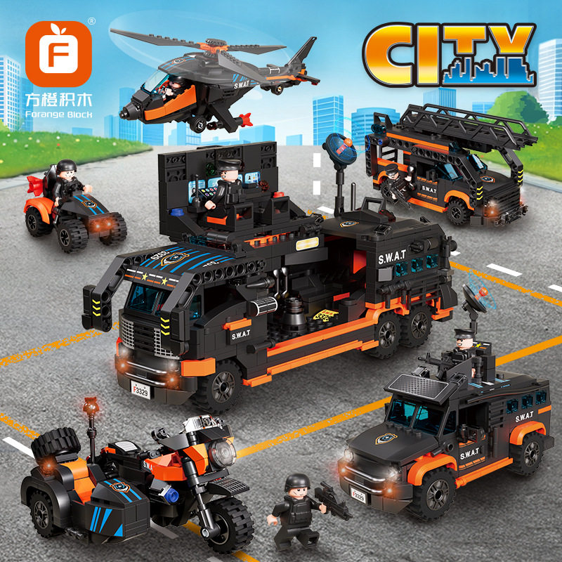 方橙4合1特警行动队装甲警车冲锋车直升飞机组装模型男孩拼装积木,玩具/童车/益智/积木/模型,普通塑料积木,淘宝优惠券,粉丝福利购,淘宝优惠卷