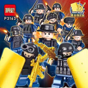 拼豆P3163特种兵积木生化奇兵人仔盲袋幽灵特警配武器盲盒儿益智