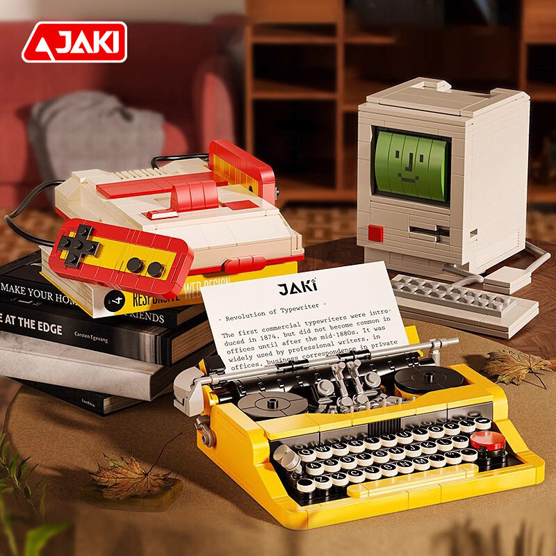 JAKI佳奇积木打字机复古家电游戏机电脑益智拼装摆件男孩礼物玩具