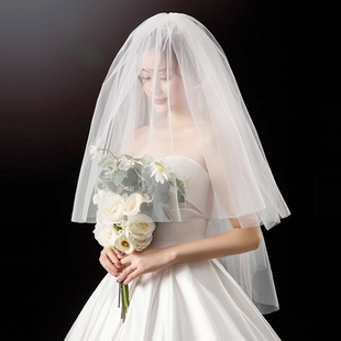 领证登记小头纱2023新款 韩式 新娘结婚头纱头饰超仙森系婚纱头纱