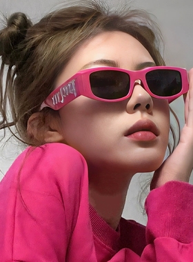 森蓝家嫩粉色字母太阳镜2023新款欧美风ins网红墨镜朋克潮眼镜