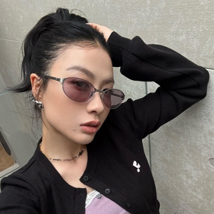 三分月光 复古金属紫色墨镜高级猫眼女潮Y2K千禧辣妹风街拍太阳镜