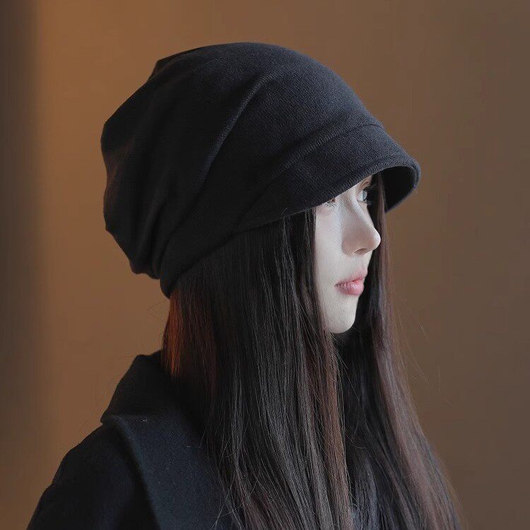 3分月光 日系堆堆帽子女秋冬季素颜潮百搭显脸小包头冷帽檐月子帽