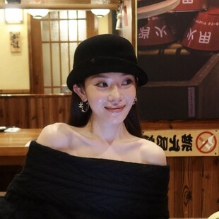 3分月光 韩国博主同款黑色羊毛礼帽女秋冬显脸小渔夫帽百搭盆帽