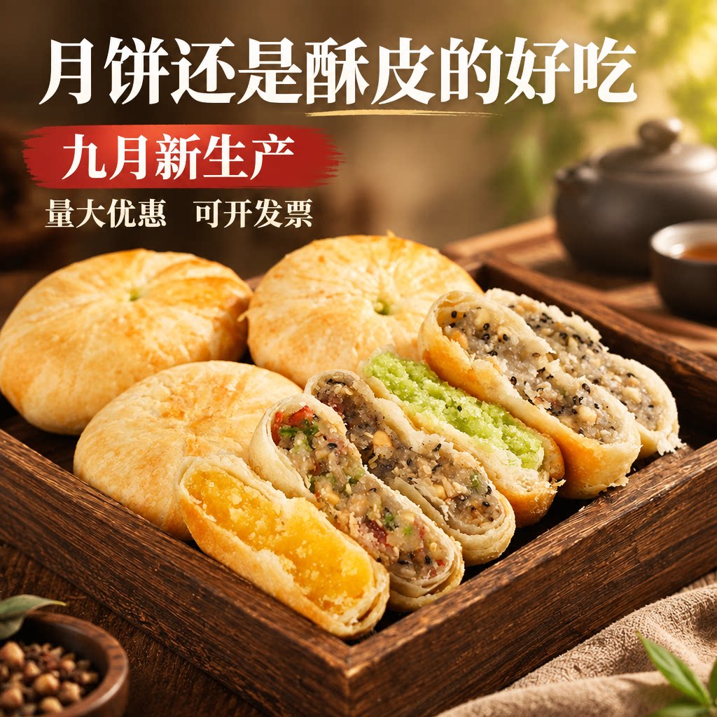 9月新生产传统酥皮月饼中秋礼盒图片