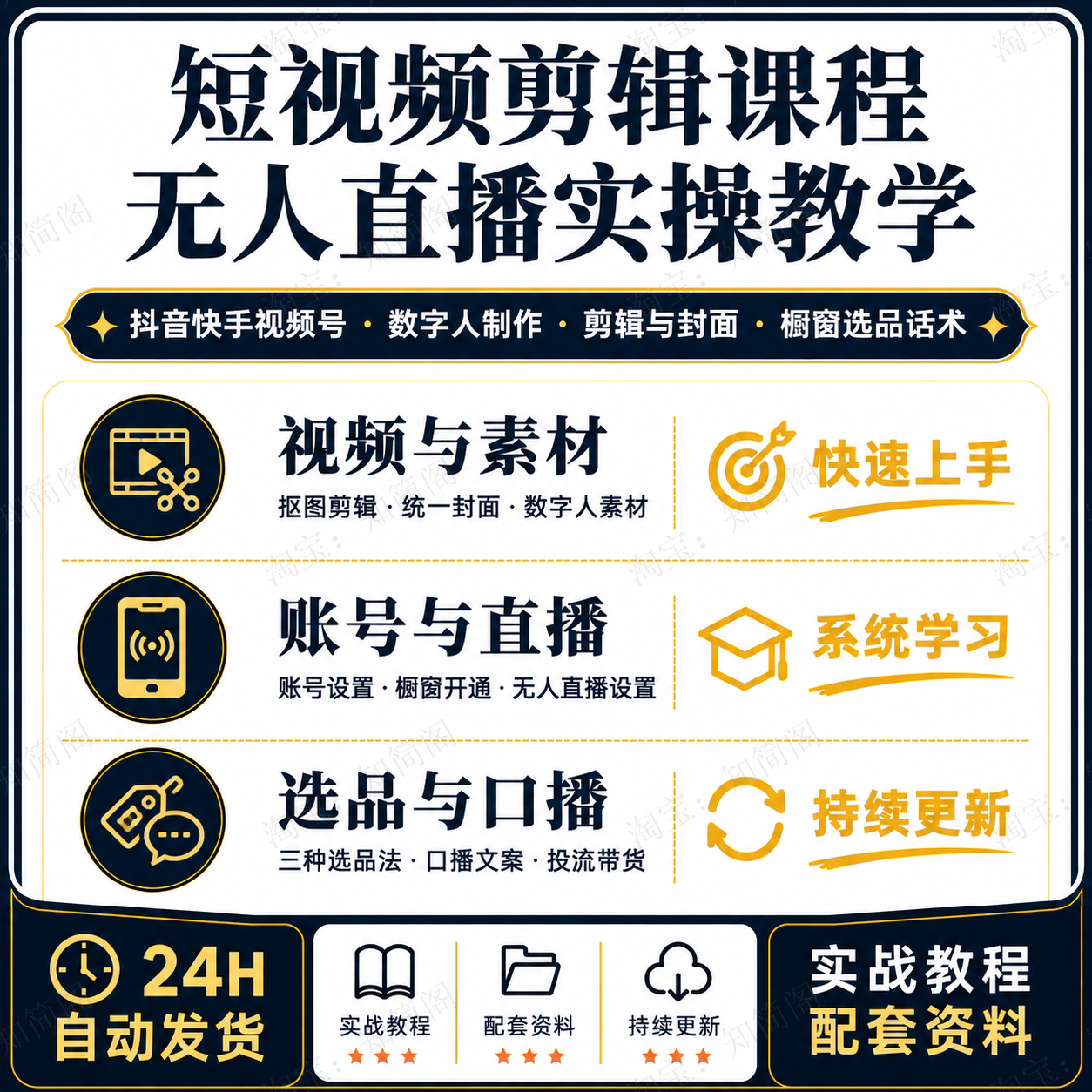 短视频无人直播课程剪辑数字人抖音快手视频号橱窗选品话术实操