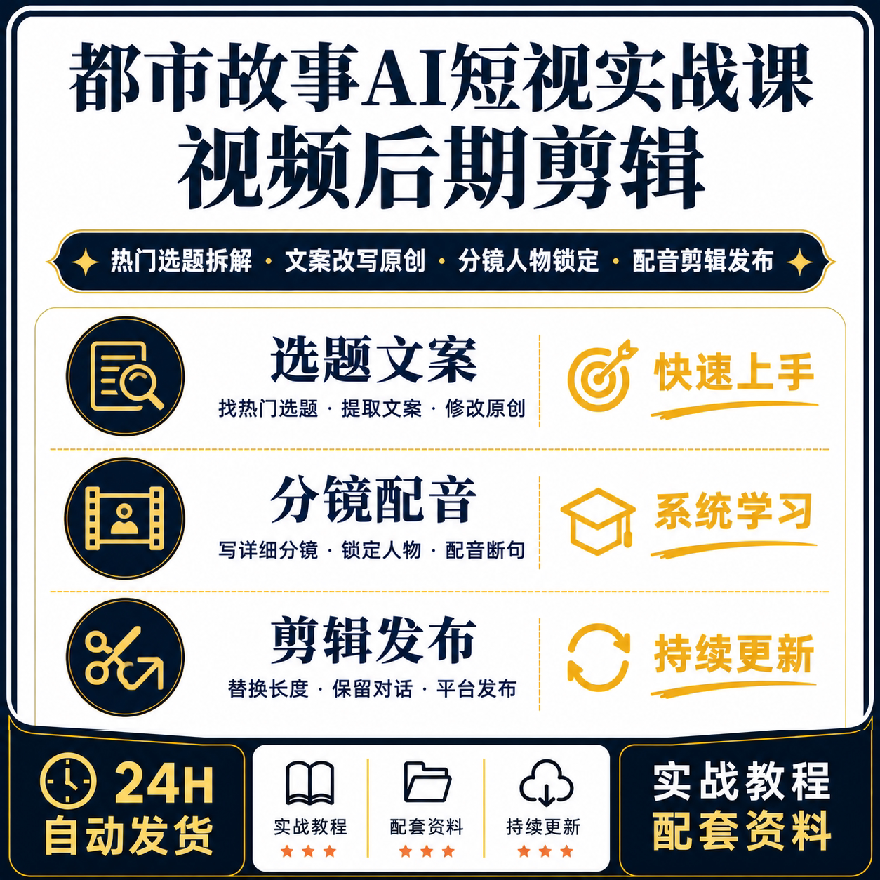 都市故事AI短视频创作课半解说成片文案分镜配音剪辑抖音发布技巧