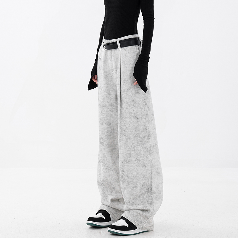 KEN STUDIO原创春夏新款白色扎染牛仔裤女高腰显瘦阔腿直筒裤裤子