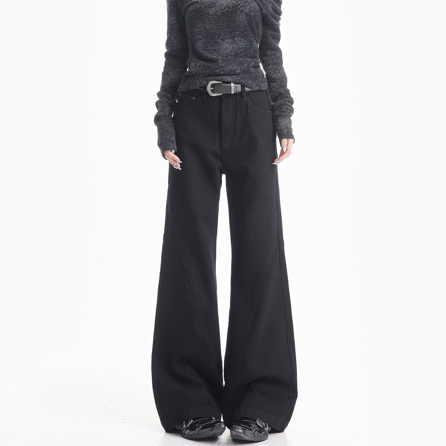 KENABSTUDIO黑色微喇牛仔裤女