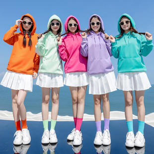 闺蜜装多巴胺彩色卫衣宽松多人姐妹团体旅游活动年会中国红定制
