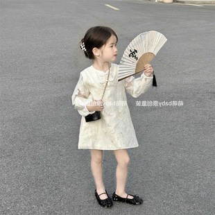 女童连衣裙2025秋季 裙 新款 国风盘扣肌理提花旗袍裙T女宝宝新中式
