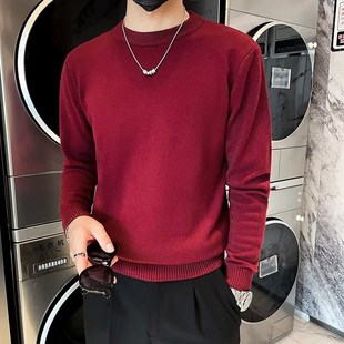 半高領(lǐng)毛a衣男秋冬季 純色休閑打底線衣日系潮流簡約帥氣套頭針織