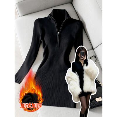 秋冬季黑色针织连衣裙女2