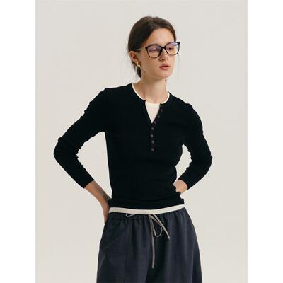 秋冬新款修身羊毛亨利领