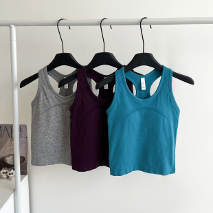 吊带无袖 内搭工字型外穿女显瘦短款 上衣 运动背心带胸垫修身 一体式