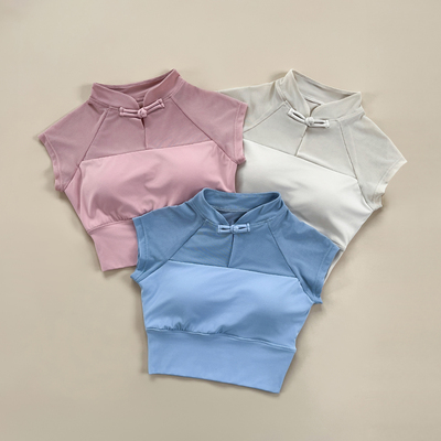 瑜伽短袖女带胸垫一体式性感网纱弹力显瘦透气运动训练健身服上衣