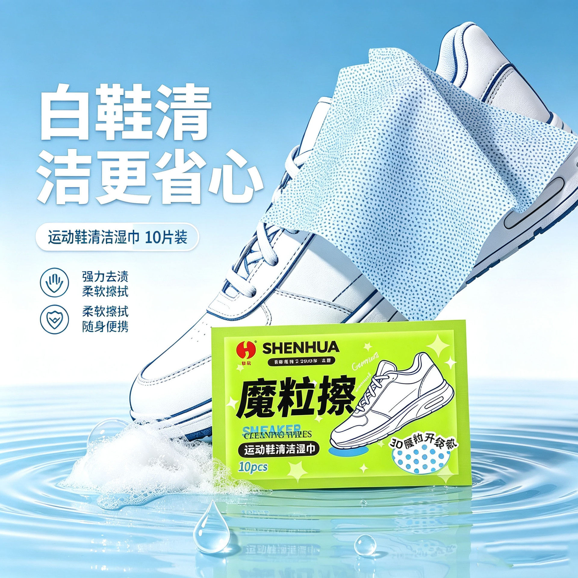 申花魔粒擦运动鞋清洁湿巾免水洗小白鞋强力去污渍便携擦鞋湿巾