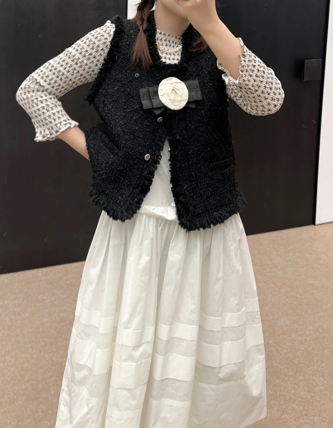 粗毛呢短款马甲外套女设计感小香风背心外穿无袖上衣marchen