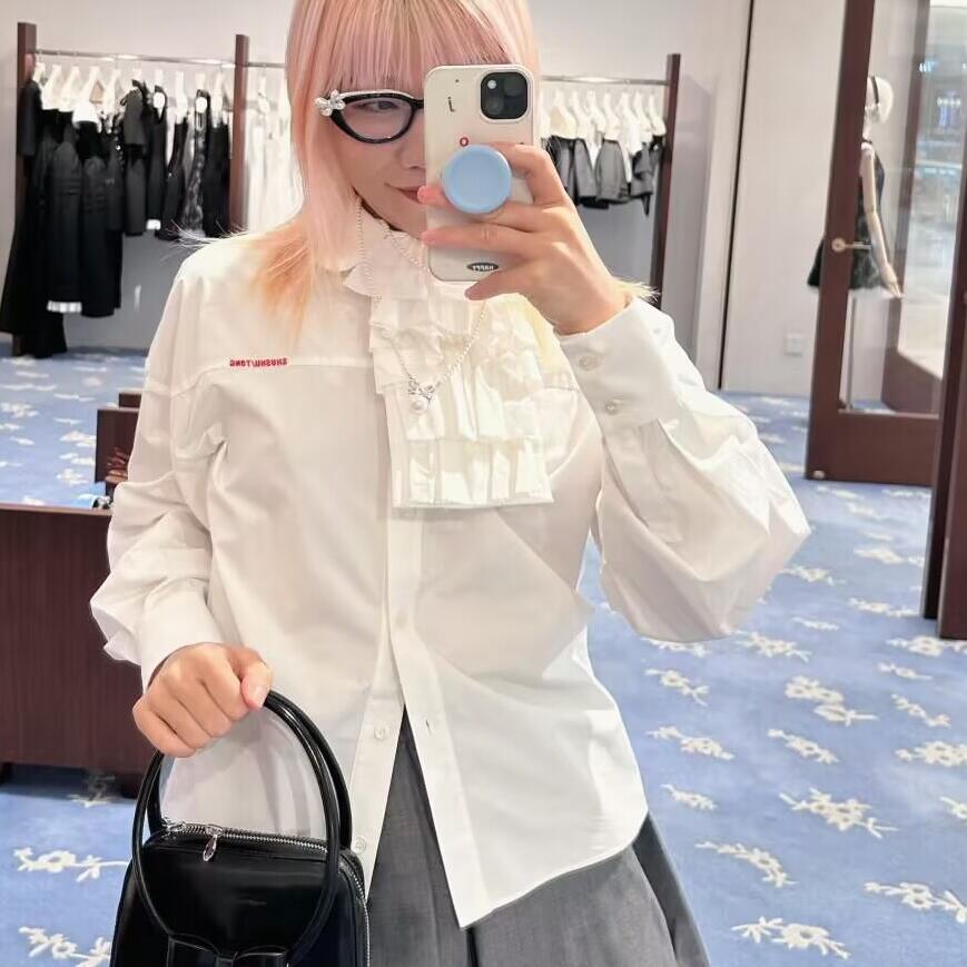 【高品质】shushu休闲气质风搭片装饰衬衫tong搭片长袖衬衫sst