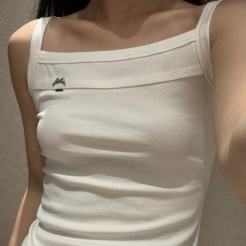 小众设计白色金属蝴蝶结装饰修身吊带打底背心内搭上衣marchen