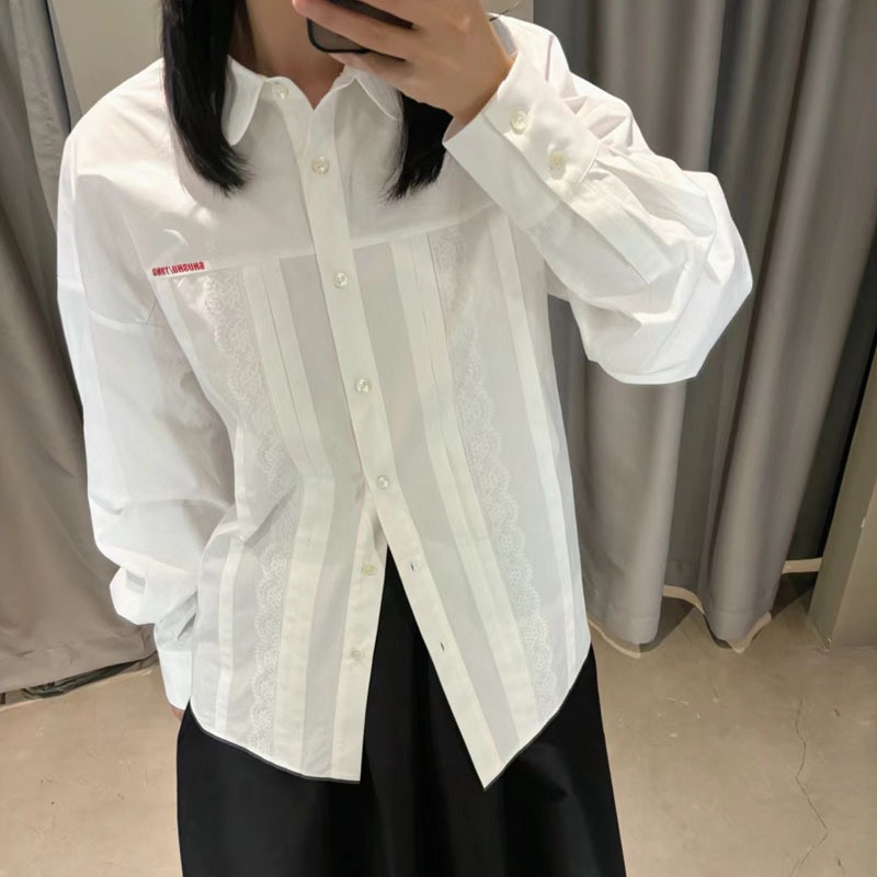 24ss新款shushu简约休闲宽松版tong长袖衬衣上衣开衫百搭纯白sst