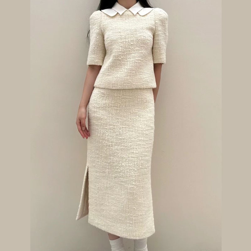 24ss法式通勤女装可拆shushu减龄时尚双层领中袖tong小香风套装