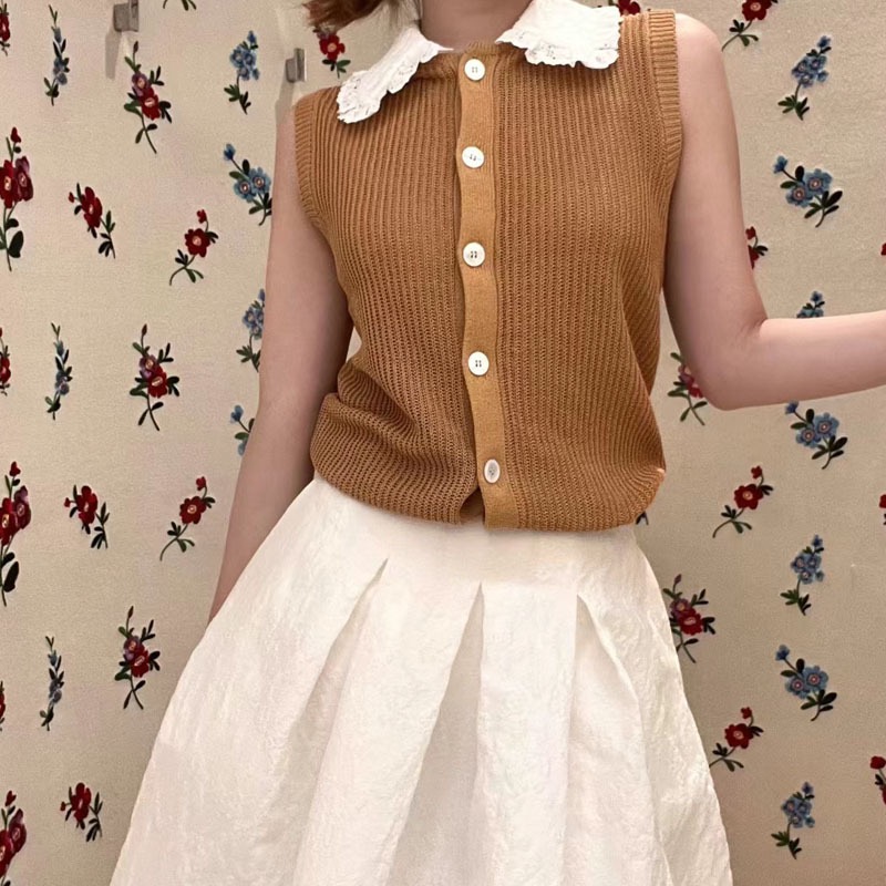 百搭学院风无袖款可拆领shushu无袖针织背心上衣tong针织衫sst