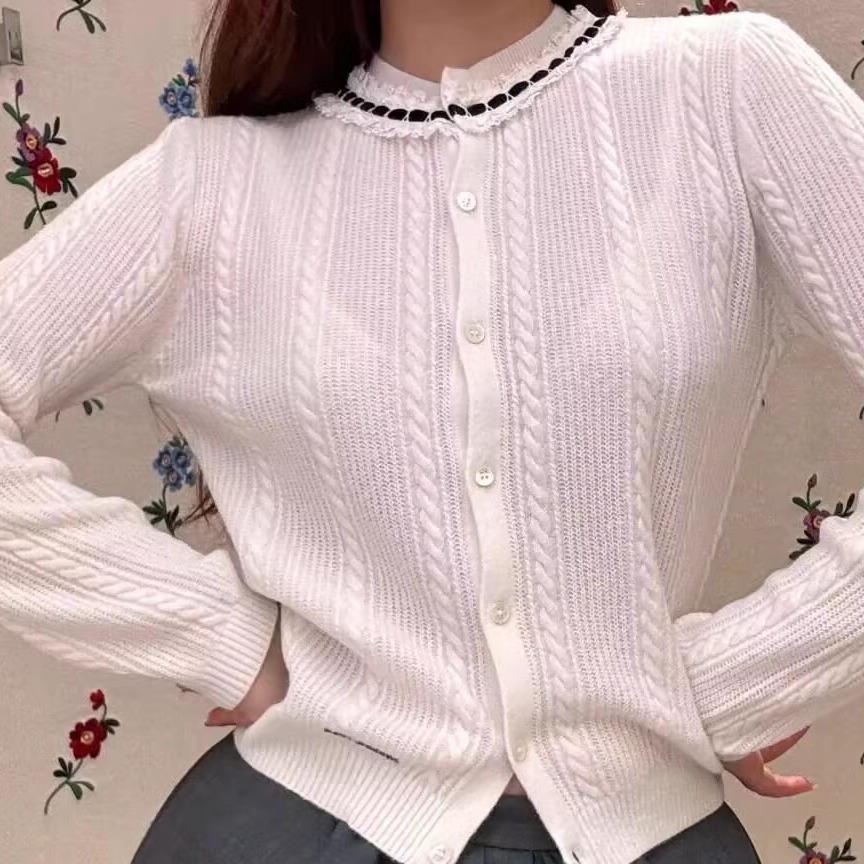 【高品质】shushutong针织开衫花边装饰lisa同款针织开衫sst