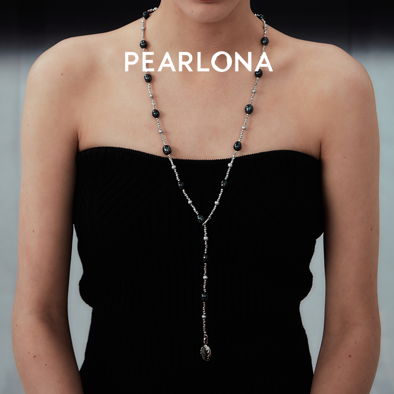 PEARLONA黑灰满天星巴洛克珍珠项链锁骨链毛衣链10种戴法刘忻同款