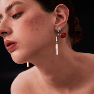 PEARLONA年新品危险花园幻境蘑菇巴洛克珍珠双生菇耳环女士耳饰