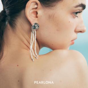 PEARLONA海水白马蹄螺切面珠流苏斐波那契数列鹦鹉螺耳环流苏耳钉