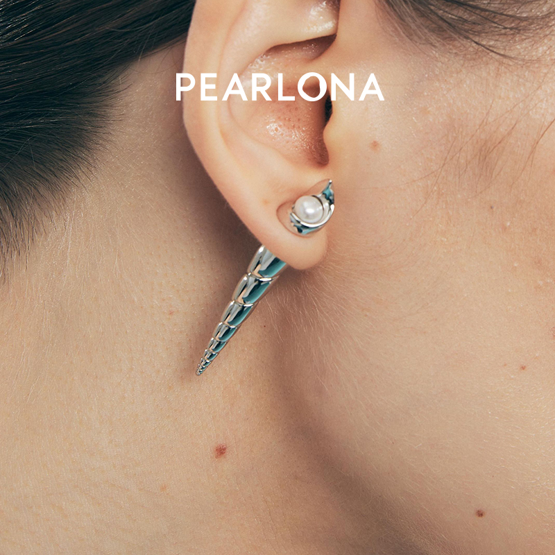 PEARLONA海螺复兴前后叠带多用尖海螺巴洛克珍珠耳环冬新品耳饰