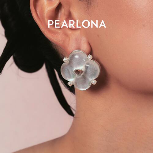 PEARLONA磐石云松大海棠窗贝母巴洛克珍珠耳钉s925银耳针新中式