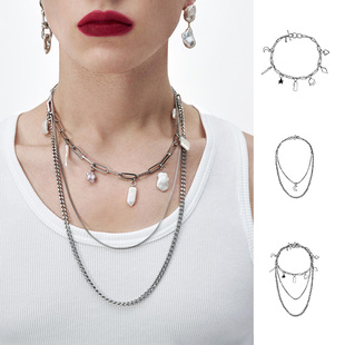 PEARLONA性别流动巴洛克珍珠锁骨项链三层叠戴原创设计个性配饰