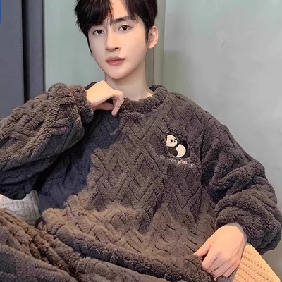 全棉纯棉睡衣男士春秋冬季2025新款加绒加厚珊瑚绒青少年男式家居
