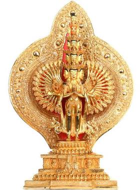 千手观音佛像摆件藏传密宗居家供奉15寸家用黄铜鎏金观世音菩萨像